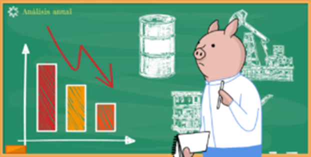 Ilustración de un cochinito de ahorro observando una gráfica de contabilidad, representando el análisis de la economía mexicana
